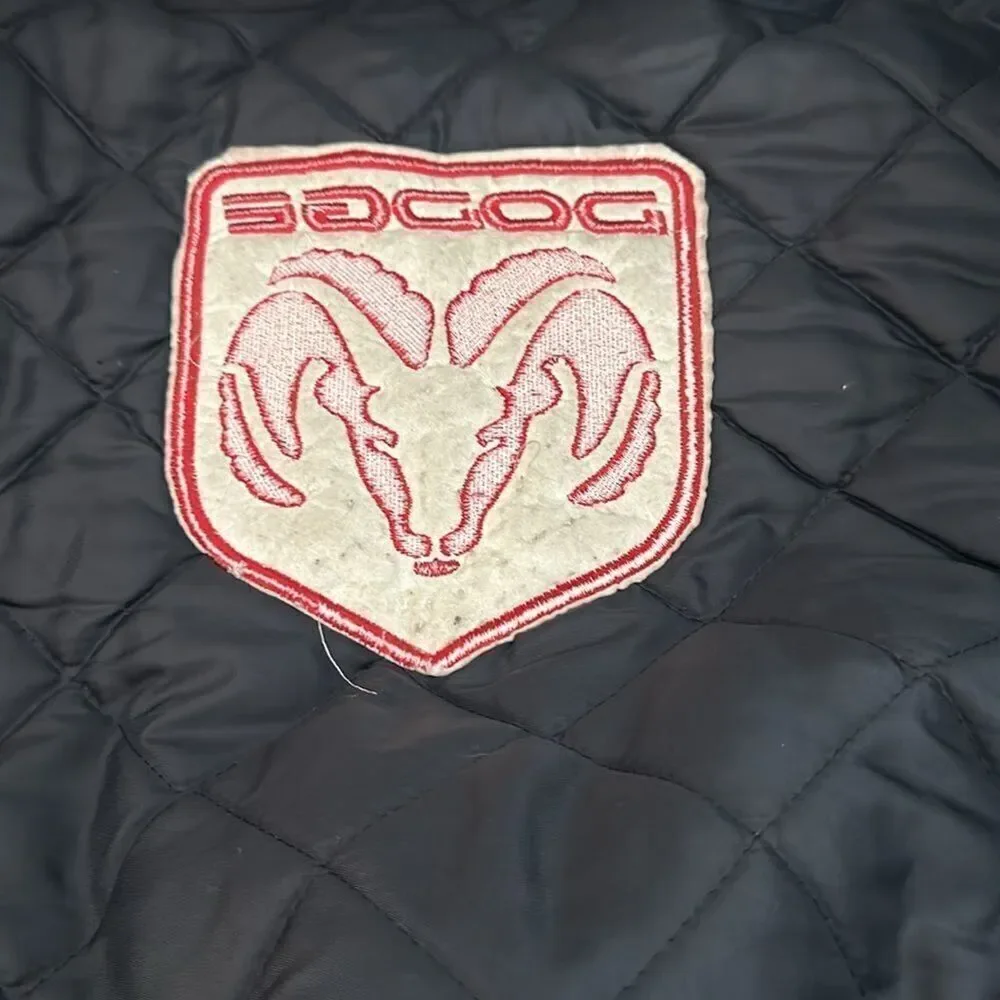 Vintage Dodge Embroidered Letterman’s jacket Denim fabric Sun Damaged L